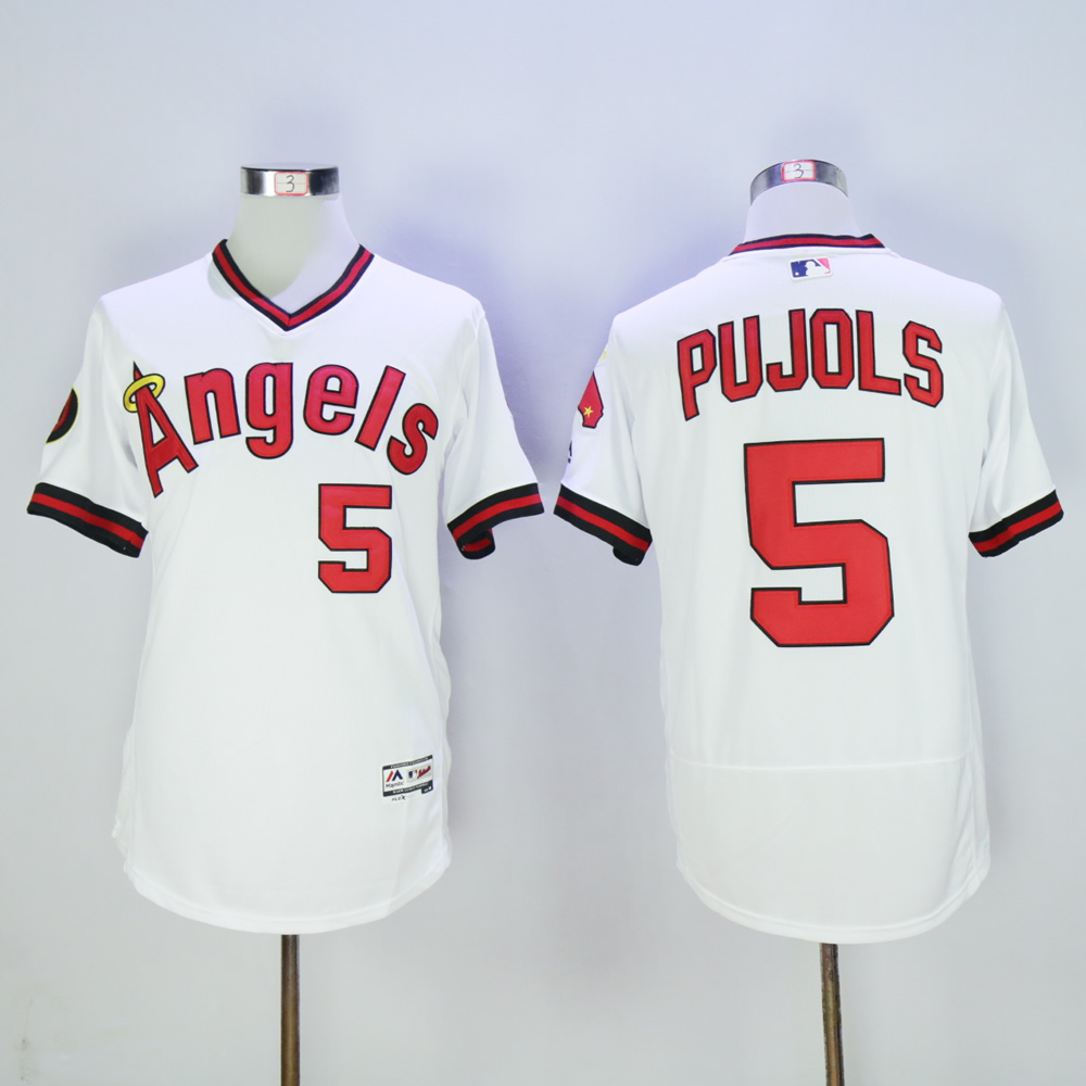 Men Los Angeles Angels 5 Pujols White Throwback MLB Jerseys